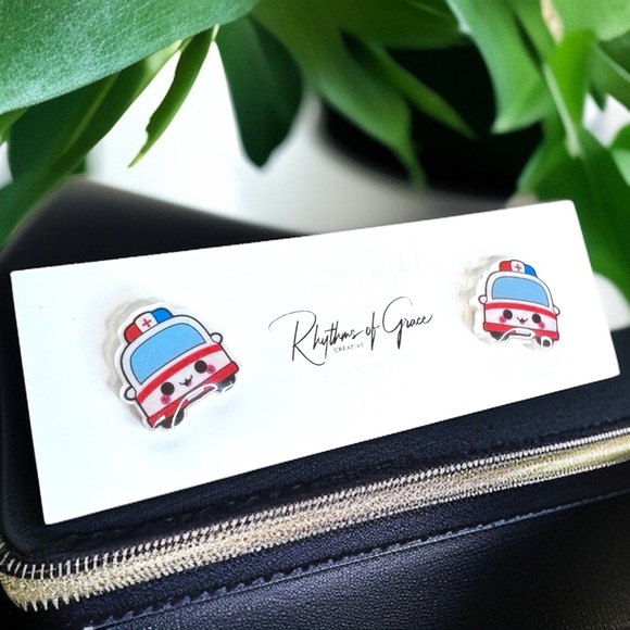 Ambulance Stud Earrings - Your Stylish Lifesaver! 🚑 NWT Healthcare Hero Studs - Picture 3 of 4